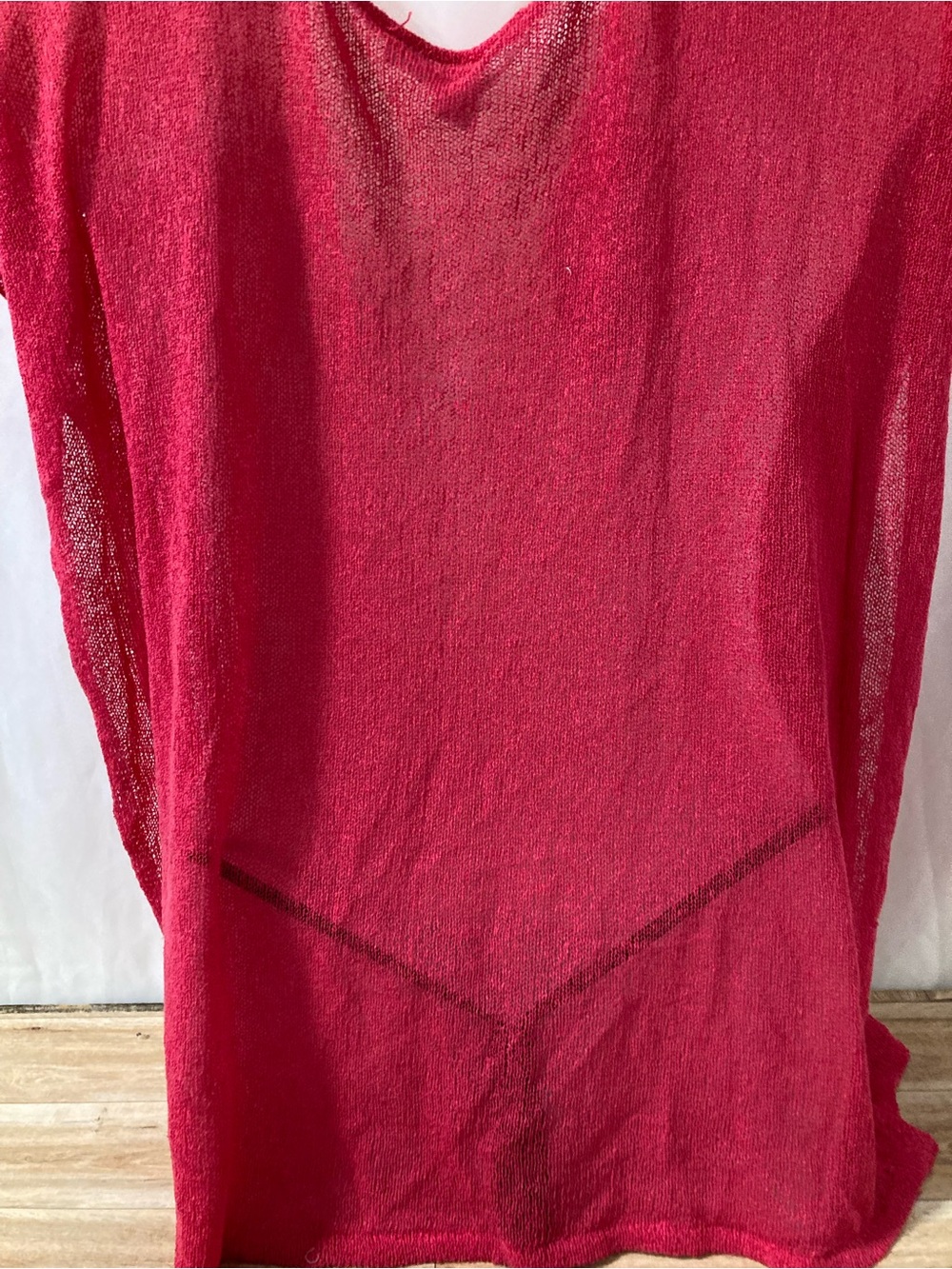 Contemporaine Simons Red Open Front Sheer Knit Cardigan Petite Small - Picture 3 of 4